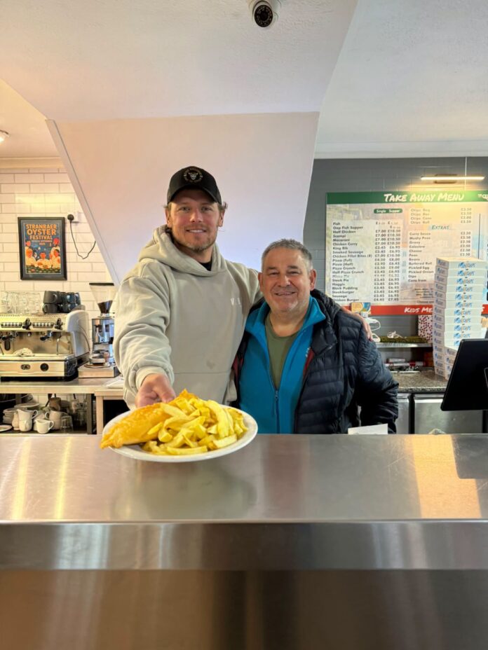 Outlander star Sam Heughan makes visit to much-loved Stranraer chippy