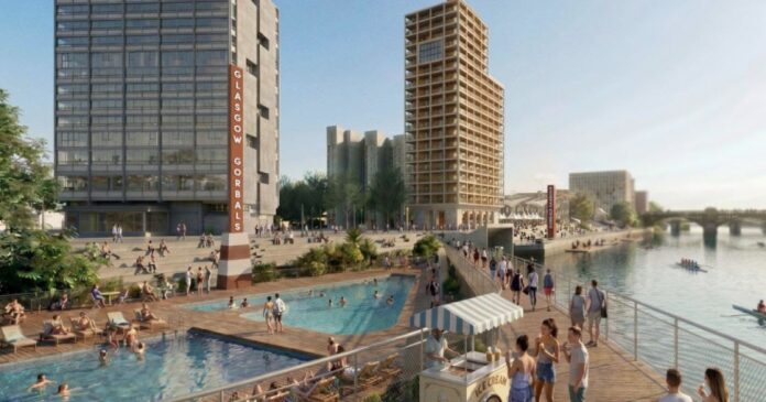 Proposal for Copenhagen-style outdoor swimming pool at The Gorbals in Glasgow